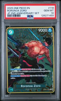 2025 ONE PIECE OP06-118 JAPANESE 2ND ANNIVERSARY SET RORONOA ZORO ENG PSA 10 - Image 1