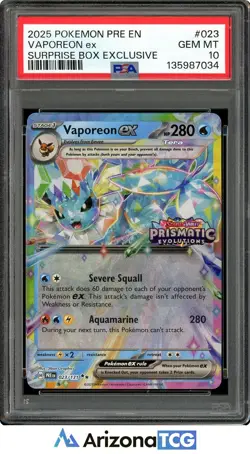 Pokemon 2025 Vaporeon ex 023 Surprise Box Exclusive Prismatic Evolutions PSA 10 - Image 1
