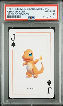 1998 POKEMON STADIUM RED VERSION PLAYING CARDS JACK OF SPADES CHARMANDER PSA 10 - Image 1