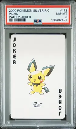 2000 POKEMON SILVER VERSION PART 2 PLAYING CARDS JOKER #172 PICHU PSA 8 - Image 1