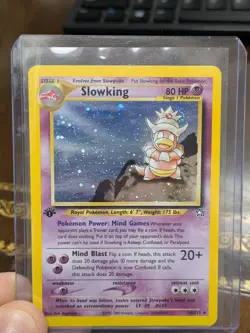 1st Edition Slowking Pokemon Card TCG Neo Genesis Holo 14/111 Swirl above crown - Image 1