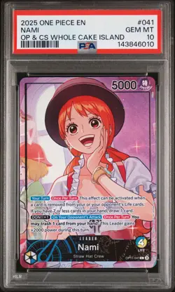 2025 ONE PIECE PROMOS PLAYMAT & CARD SET -WHOLE CAKE ISLAND ARC #041 NAMI PSA 10 - Image 1