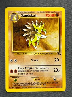 Sandslash 41/62 Base Set Series Fossil UNCOMMON Stage 1 Pokemon Card 1999 NM - Image 1