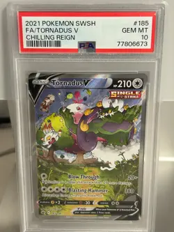 Pokemon PSA 10 Tornadus V 185/198 Sword & Shield Chilling Reign Alt Art Mint GEM - Image 1