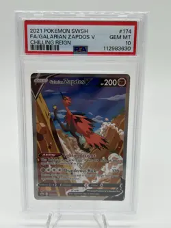 Pokemon TCG Galarian Zapdos v Chilling Reign Alt Full Art Card 174/198 PSA 10 - Image 1