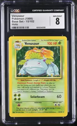 Pokemon TCG Venusaur Base Set 15/102 1999 Holo Rare CGC 8 English - Image 1