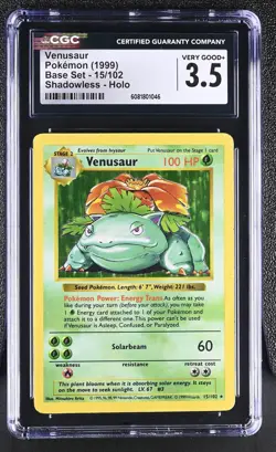 CGC 3.5 Venusaur 1999 Base Set 15/102 Shadowless Holo Pokemon Card - Image 1