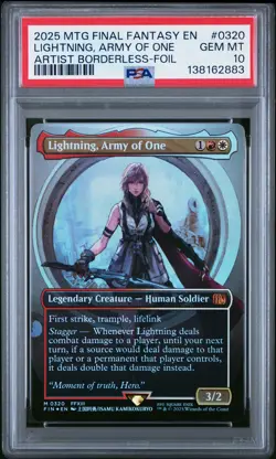 2025 MTG FINAL FANTASY ARTIST BORDERLESS-FOIL LIGHTNING, ARMY OF ONE PSA 10 - Image 1
