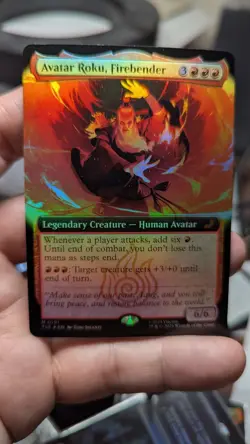 1x Avatar Roku Firebender FOIL Extended Art NM Magic MTG TLA TLE Avatar x1 - Image 1