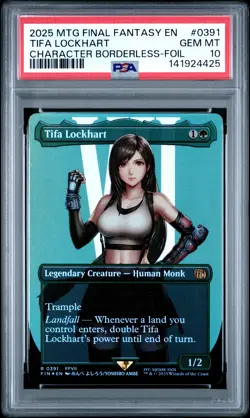 2025 MTG FINAL FANTASY CHARACTER BORDERLESS-FOIL #0391 TIFA LOCKHART PSA 10 - Image 1