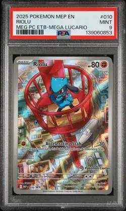 2025 POKEMON MEGA EVOLUTION POKEMON CENTER ETB PROMO #010 RIOLU PSA 9 - Image 1