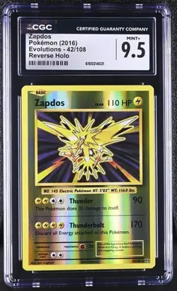 Zapdos *CGC 9.5* Reverse Holo *Evolutions* #42 *2016* Pokemon - Image 1