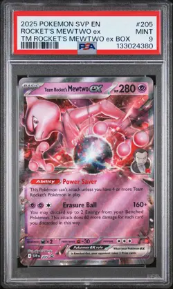 2025 POKEMON SVP EN-SV BLACK STAR PROMO #205 TEAM ROCKET'S MEWTWO EX PSA 9 - Image 1