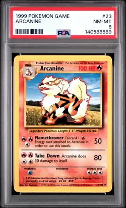 1999 POKEMON BASE SET UNLIMITED #23 ARCANINE PSA 8 - Image 1