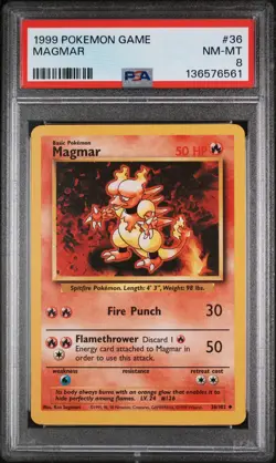 1999 POKEMON BASE SET UNLIMITED #36 MAGMAR PSA 8 - Image 1