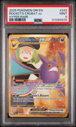 2025 POKEMON DRI EN-DESTINED RIVALS HYPER RARE TEAM ROCKET'S CROBAT EX PSA 9 - Image 1