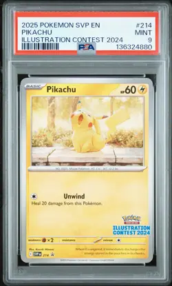 2025 POKEMON SVP EN-SV BLACK STAR PROMO ILLUSTRATION CONTEST 2024 PIKACHU PSA 9 - Image 1