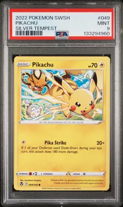 2022 POKEMON SWORD & SHIELD SILVER TEMPEST #049 PIKACHU PSA 9 - Image 1