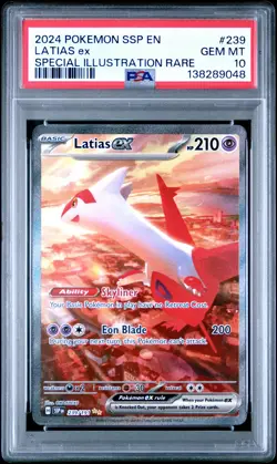 2024 POKEMON SSP EN-SURGING SPARKS SPECIAL ILLUSTRATION RARE LATIAS EX PSA 10 - Image 1