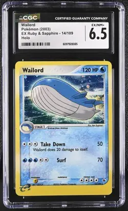 Wailord Holo CGC 6.5 EX/NM+ Pokemon (2003) EX Ruby & Sapphire 14/109 - Image 1