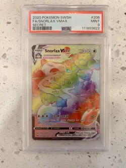 Pokemon TCG Snorlax VMAX Sword & Shield Base Set 206/202 Graded PSA 9 - Image 1