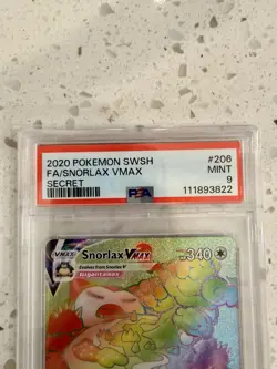 Pokemon TCG Snorlax VMAX Sword & Shield Base Set 206/202 Graded PSA 9 - Image 4