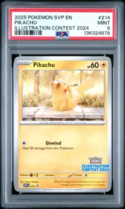 2025 POKEMON SVP EN-SV BLACK STAR PROMO ILLUSTRATION CONTEST 2024 PIKACHU PSA 9 - Image 1