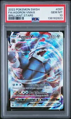 2022 POKEMON SWORD & SHIELD BRILLIANT STARS #097 FULL ART/AGGRON VMAX PSA 10 - Image 1