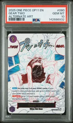 2025 ONE PIECE OP11-A FIST OF DIVINE SPEED ALTERNATE ART #080 GEAR TWO PSA 10 - Image 1