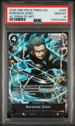 2025 ONE PIECE PRB02 ALTERNATE ART #095 RORONOA ZORO PSA 10 - Image 1