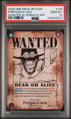 2025 ONE PIECE CARRYING ON HIS WILL WANTED ALT ART #119 PORTGAS D. ACE PSA 10 - Image 1