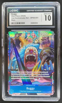 2025 ONE PIECE CCG BUGGY 2ND ANNIVERSARY RARE OP09-051 CGC 10 A PT - Image 1