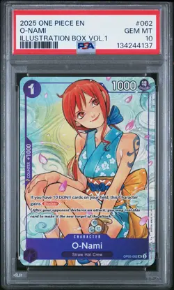 2025 ONE PIECE PROMOS ILLUSTRATION BOX VOL.1 #062 O-NAMI PSA 10 - Image 1