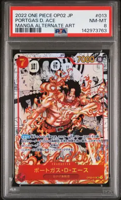 2022 ONE PIECE JPN OP02-PARAMOUNT WAR MANGA ALTERNATE ART PORTGAS D. ACE PSA 8 - Image 1