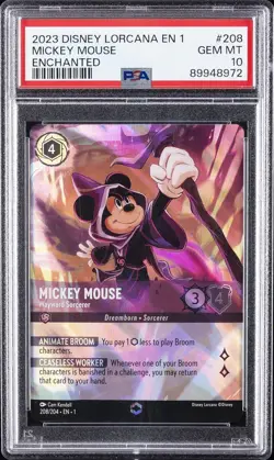 2023 DISNEY LORCANA EN 1 ENCHANTED #208 MICKEY MOUSE - WAYWARD SORCERER PSA 10 - Image 1