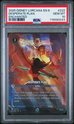 2025 DISNEY LORCANA EN 8-REIGN OF JAFAR ENCHANTED #222 DESPERATE PLAN PSA 10 - Image 1