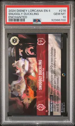 2024 DISNEY LORCANA EN 4 ENCHANTED #216 SNUGGLY DUCKLING DISREPUTABLE PUB PSA 10 - Image 1