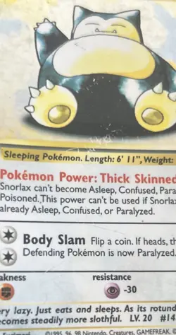 Pokemon TCG Snorlax Jungle Holo Card 11/64 Unlimited Rare Card - Image 5