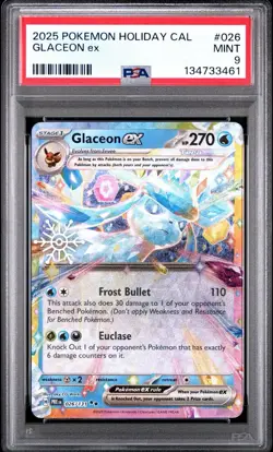 PSA 9 GLACEON #026 SNOWFLAKE STAMPED 2025 POKEMON HOLIDAY CALENDAR EXCLUSIVE - Image 1