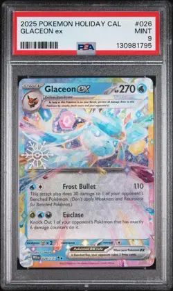 2025 Pokemon Holiday Calendar #026 Glaceon EX PSA 9 Mint - Image 1