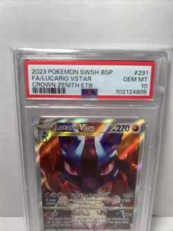 2023 Pokemon SWSH 291 Lucario VStar Crown Zenith ETB Black Star Promo PSA 10 Gem - Image 2