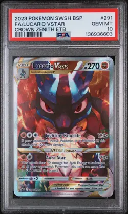 Pokemon 2023 Lucario VSTAR SWSH291 Full Art Crown Zenith ETB Promo GEM MT PSA 10 - Image 2