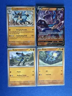 Lucario V Champion's Path & Lucario & Riolu (x2) 4-card mixed Pokemon lot - PWE - Image 1