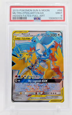 2019 Pokemon Hidden Fates #66/68 Moltres & Zapdos & Articuno Tag Team GX PSA 9 - Image 1