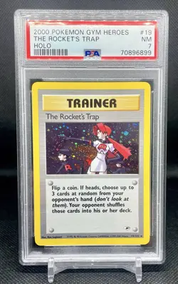 The Rocket's Trap 19/132 PSA 7 NM Holo Rare Unlimited Gym Heroes Pokemon TCG - Image 1