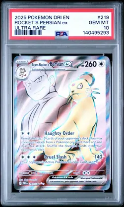 2025 POKEMON DRI EN-DESTINED RIVALS ULTRA RARE TEAM ROCKET'S PERSIAN EX PSA 10 - Image 1