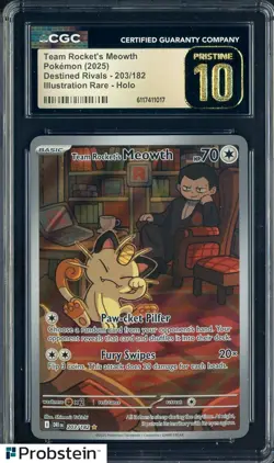 2025 Pokemon DRI EN Illustration Rare #203 Team Rocket's Meowth CGC 10 PRISTINE - Image 1