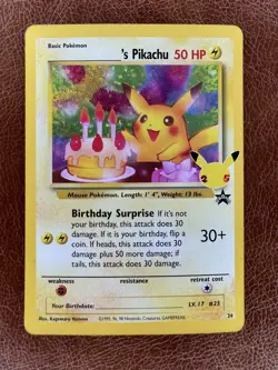 Pokemon TCG Birthday Pikachu #24 Celebrations 25th Anniversary Card Promo - Image 1