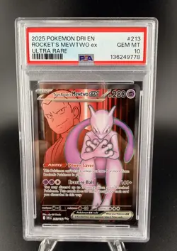 POKEMON 2025 Destined Rivals Ultra Rare ROCKET'S MEWTWO Ex #213 PSA 10 Gem Mint - Image 1