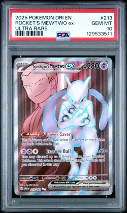 2025 POKEMON DESTINED RIVALS ROCKET"S MEWTWO ULTRA RARE #213 PSA 10 GEM MINT - Image 1